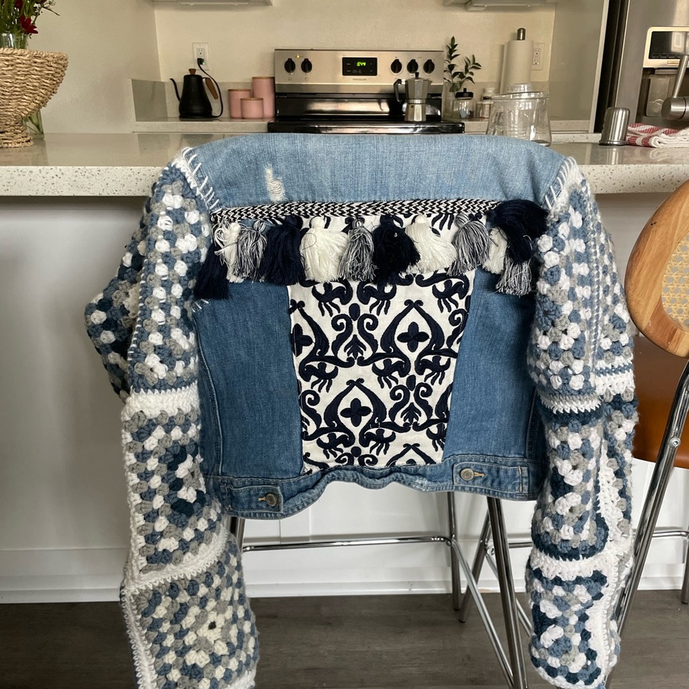 Handmade Granny Square Jean Jacket - Picture 3 of 3